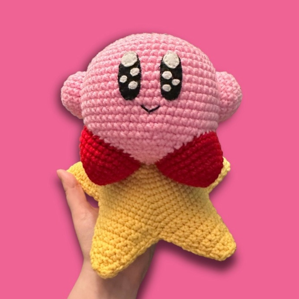 Handmade Crochet Kirby on Star 8” Plush